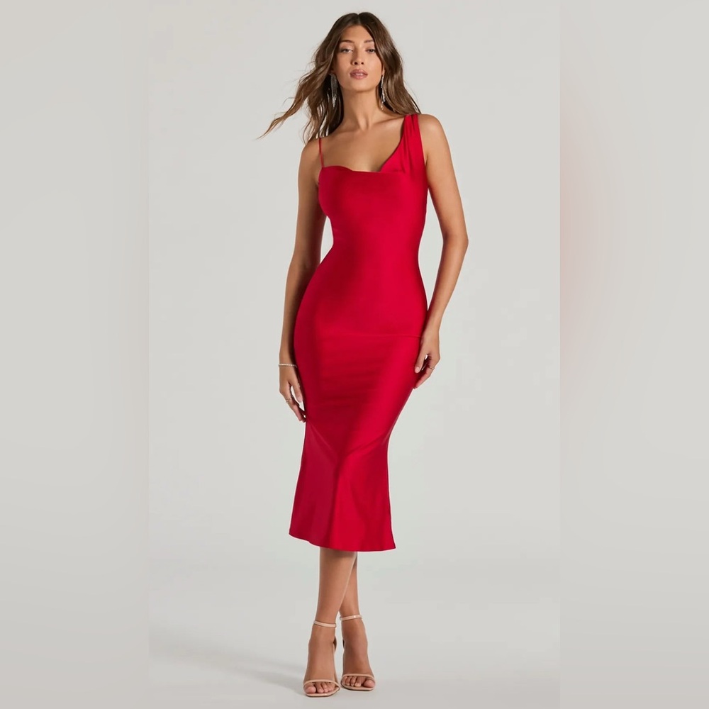 Windsor Chic In The City Cowl Neck Midi Dress Red S
